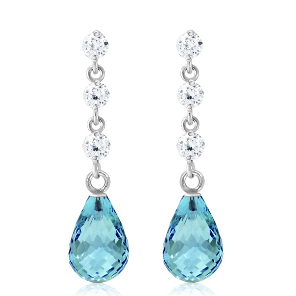 Galaxy Gold Products Jewelry - 14K. SOLID GOLD EARRING WITH DIAMONDS & BLUE TOPAZ
